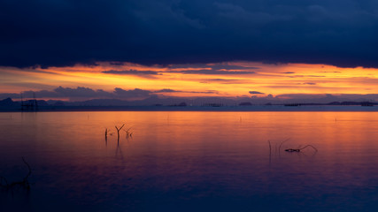 Un-focused of Sunset sky at the lake, Thailand.