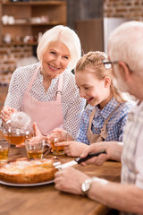 family drinking tea at home