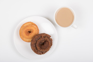 Chocolate donuts and coffee