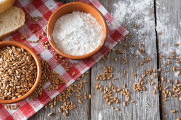 Bread background with copy space on rustic wood