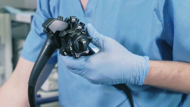 Doctor makes a gastroscopy young girl through the mouth 4k