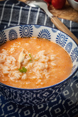 Fresh tomato soup with rice.