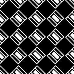 Seamless vector pattern. Black and white geometrical background with hand drawn decorative tribal elements. Print with ethnic, folk, traditional motifs. Graphic vector illustration.