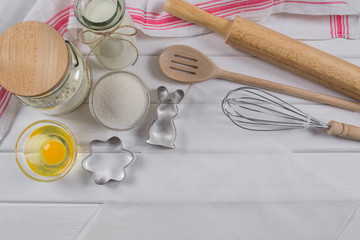 Preparation of gingerbread cookies. Ingredients and tools necessary to make gingerbread pastry