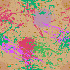 Vector seamless pattern, tile with inc splash, blots, smudge and brush strokes. Grunge endless template for web background, prints, wallpaper, surface, wrapping, repeat elements for design