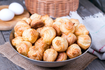 Cakes in a metal bowl