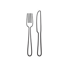 Fork and knife icon like silhouette isolated on white