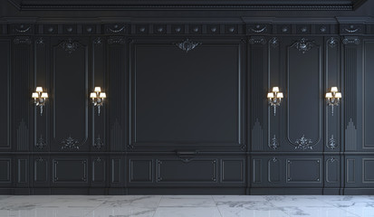 Obraz na płótnie Canvas Black wall panels in classical style with silvering. 3d rendering