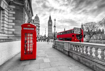 Foto op Aluminium Rode telefooncel in Londen en Big Ben-klokkentoren © engel.ac