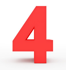 Obraz premium number 4 3d red isolated on white