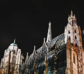 Fotobehang St. Stephan cathedral or Stephansdom in Vienna at night, Austria © EdNurg