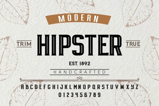 Font. Alphabet. Script. Typeface. Label. Modern Hipster  Typeface. For Labels And Different Type Designs