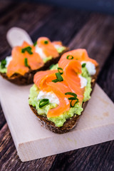 Canapes with smoked salmon and cream cheese