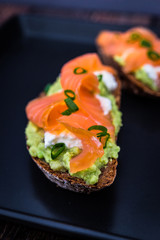 Canapes with smoked salmon and cream cheese