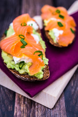 Canapes with smoked salmon and cream cheese