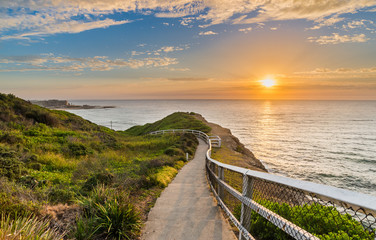 Seaside path at sunrise in Newcastle, Australia