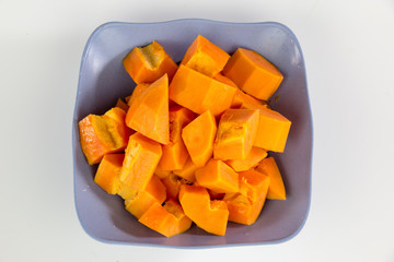 fruit sliced fresh papaya isolated on white background
