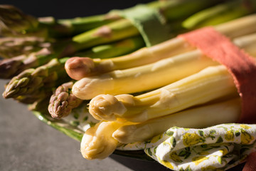Spring season - fresh white and green asparagus