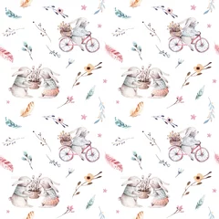Tapeten Nettes Babykaninchentiernahtloses Muster, Waldillustration für Kinderkleidung. Waldaquarell Handgezeichnetes Boho-Bild für Gehäusedesign, Kinderzimmerplakate © kris_art