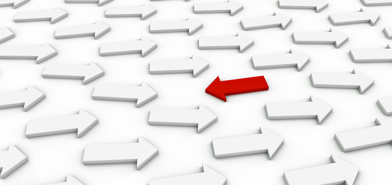 Konzept: gegen den Strom schwimmen, andere Meinung haben