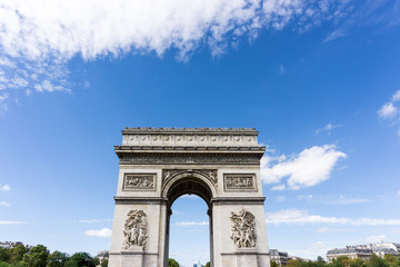 Fototapeta na wymiar Arc de triomphe in Paris, one of the most famous monuments. August 28, 2016, Paris, France