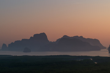beautiful Sunrise at Samet Nang She View Point at Phang Nga province in Thailand
