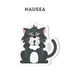 Isolated sick cat. Cute funny character on white background.