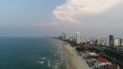 Beaches in the city of Danang in cloudy weather.