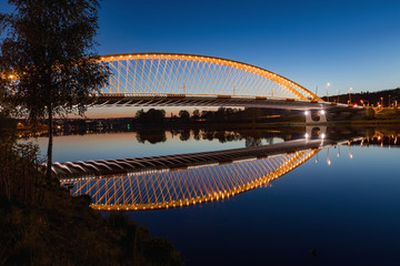 Naklejka na ściany i meble Troja bridge Prague over the Vltava river in the night with illumination. Trojsky most . Czech Republic