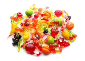 Fruit jelly candies on white background