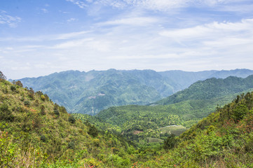 Mountains scenery with blue sky background  in summer 