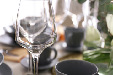 Wineglass on table, closeup