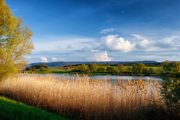 Naklejka premium The reservoir lake at Rainau Buch, near Ellwangen (Jagst) in Baden-Wurttemberg, Germany.