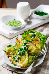 Baked cabbage with onion mustard sauce