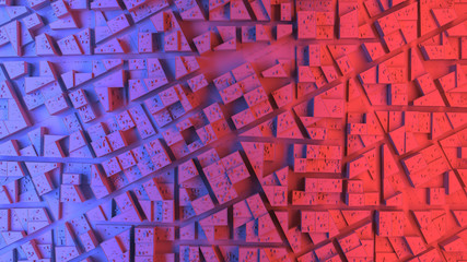 City sacpe in red and blue highlights. 3d rendering