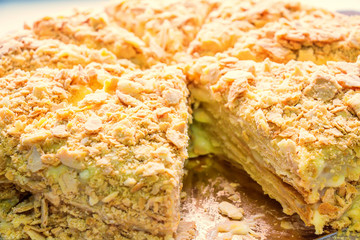 Traditional Russian layer cake Napoleon close up