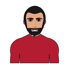 color image cartoon half body man with muscular body and beard vector illustration