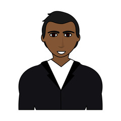 color image cartoon half body brunette man with atlethic body and jacket vector illustration