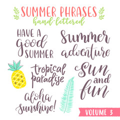 Hand written summer lettering phrases
