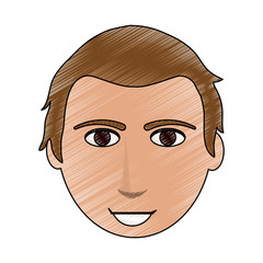color pencil cartoon front face guy with hairstyle vector illustration