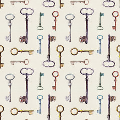 Keys. Seamless pattern. Watercolor