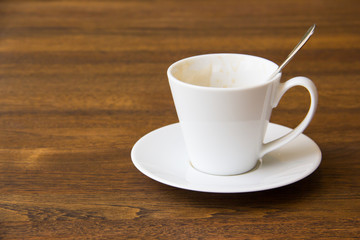 empty ceramic coffee cup on wooden table