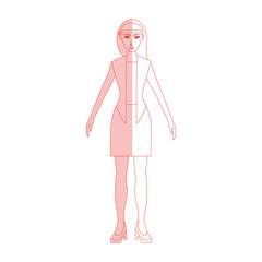 red silhouette shading cartoon full body woman with jacket and skirt vector illustration