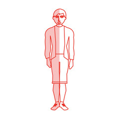 red silhouette shading cartoon full body man with shorts and jacket vector illustration