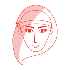 red silhouette shading cartoon front face woman with hat vector illustration