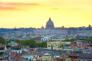 Fototapeta na wymiar Skyline of Rome at sunset