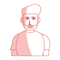 red silhouette shading cartoon half body guy with atlethic body and beard vector illustration