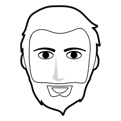 black silhouette front face man with beard and moustache vector illustration