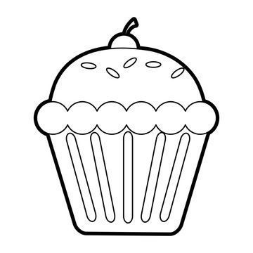 black silhouette cartoon cupcake with cherry vector illustration