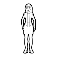black silhouette cartoon full body woman with jacket and skirt vector illustration